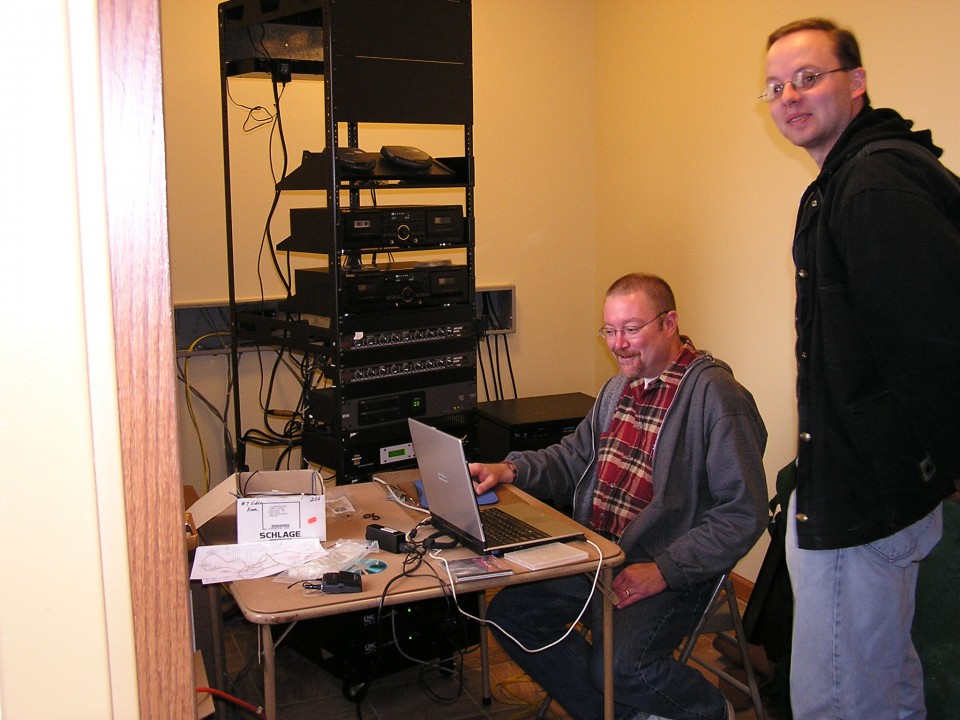 Marty Wondrash & Tom Bourke program the audio system @ St. Jakobi Lutheran in Shawano WI
